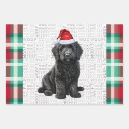 Labradoodle Weihnachtshund Rot und Grün Kariert Geschenkpapier Set
