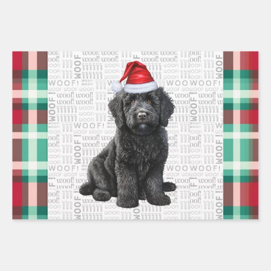Labradoodle Weihnachtshund Rot und Grün Kariert Geschenkpapier Set (Vorderseite)
