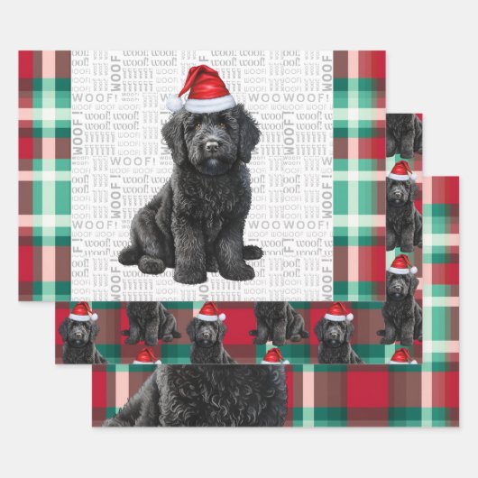 Labradoodle Weihnachtshund Rot und Grün Kariert Geschenkpapier Set (Set)