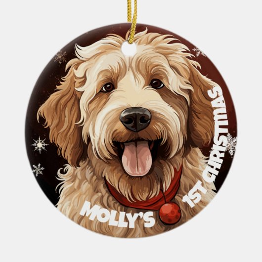 Labradoodle's First Christmas Keramik Ornament (Vorne)