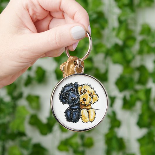 Labradoodles Schwarz Gelb verschraubt Schlüsselanhänger (Hand)