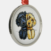 Labradoodles Schwarz Gelb verschraubt Silbernes Ornament (Rechts)