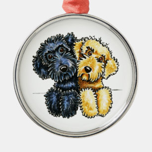 Labradoodles schwarzes Gelb ausgerichtet Silbernes Ornament