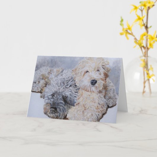 Labradoodles zwei Grußkarten Karte (Gelbe Blume)
