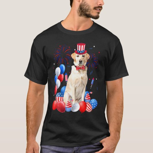 Labrador 4. Juli Balloons American Flag Hund T-Shirt (Vorderseite)