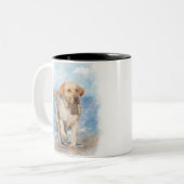 Labrador am Strand Wasserfarbe Zweifarbige Tasse (Vorderseite Links)