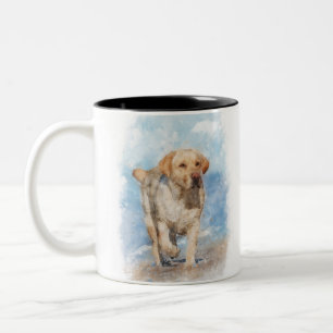 Labrador am Strand Wasserfarbe Zweifarbige Tasse
