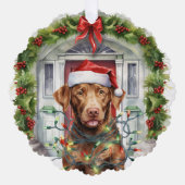 Labrador an der Weihnachtsmannmütze Weihnachten Ornament Karte (Vorderseite)