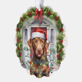 Labrador an der Weihnachtsmannmütze Weihnachten Ornament Karte (Links)