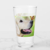 Labrador And Butterfly Throw Pillow Glas (Rückseite)