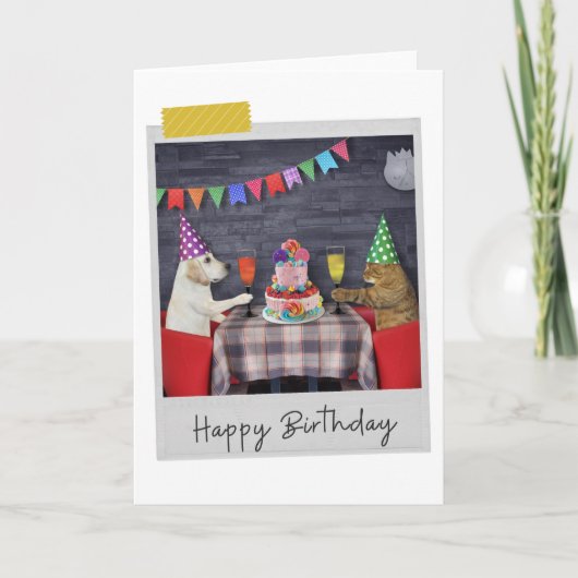 Labrador and Cat Funny Birthday Card Karte (Vorderseite)