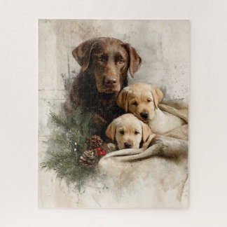Labrador and Puppies Vintage Christmas Puzzle