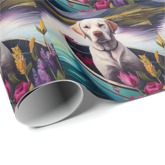 Labrador auf einem Paddle: Ein Landschaftliches Ab Geschenkpapier (Rolleneckpunkt)