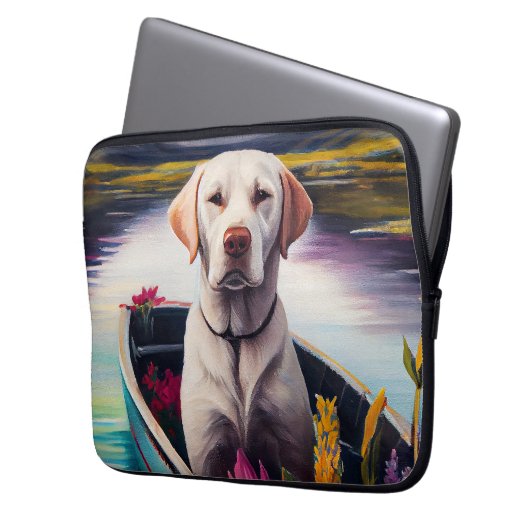 Labrador auf einem Paddle: Ein Landschaftliches Ab Laptopschutzhülle (Vorderseite Links)