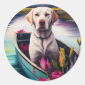Labrador auf einem Paddle: Ein Landschaftliches Ab Runder Aufkleber (Vorderseite)