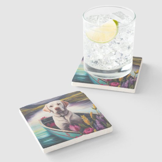 Labrador auf einem Paddle: Ein Landschaftliches Ab Steinuntersetzer (Seitenansicht)