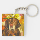 Labrador bei Blume Schlüsselanhänger (Rückseite)