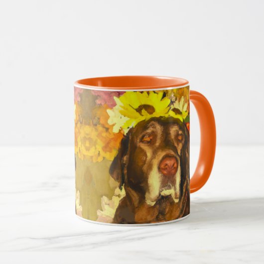 Labrador bei Blume Tasse (VorderseiteRechts)