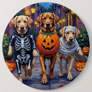 Labrador beim Süßigkeitenbetteln in Halloween-Kost Button