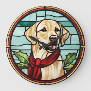 Labrador Buntglas Weihnachten Große Wanduhr