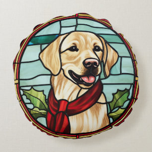 Labrador Buntglas Weihnachten Rundes Kissen