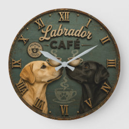 Labrador Café Coffee Lovers Vintage Große Wanduhr