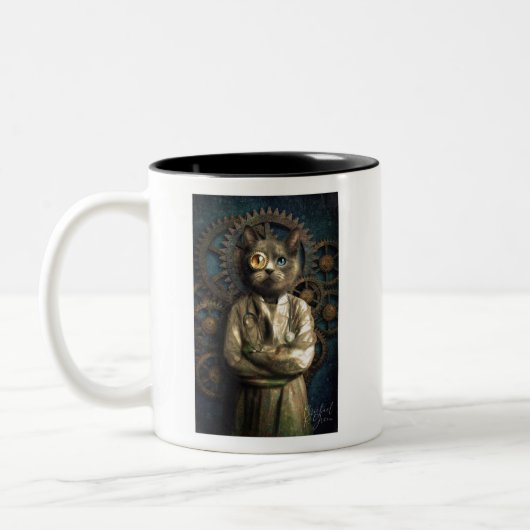 Labrador Cat Steampunk T - Shirt Zweifarbige Tasse (Links)