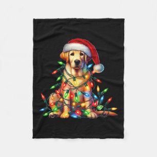Labrador Christmas Lights Weihnachtsmannmütze Hund Fleecedecke