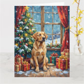 Labrador Christmas Under The Tree Karte (Gelbe Blume)