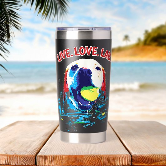 Labrador Comic Style Handgezeichnete Lustige Hunde Thermobecher (Strand (gedreht))