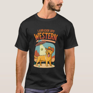 Labrador Cowboy UFO Lustiger Western Außerirdische T-Shirt