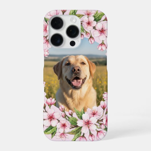 Labrador custom photo with cherry blossom wreath iPhone hülle (Rückseite)
