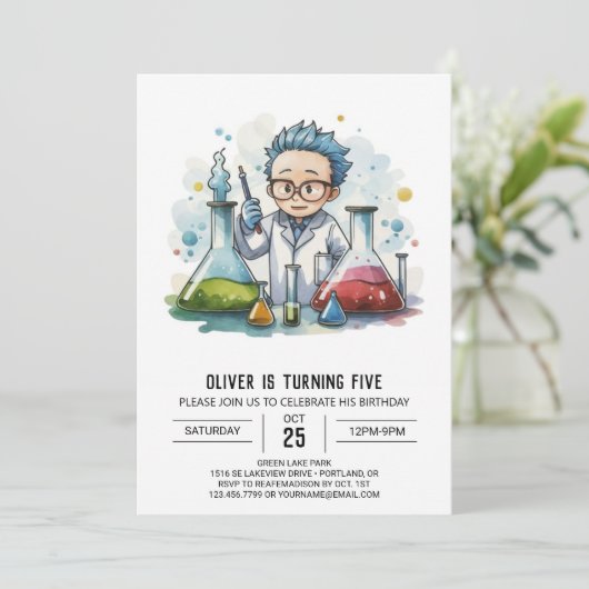 Labrador Discovery Scientist für Kinder zum Geburt Einladung (Stehend Vorderseite)