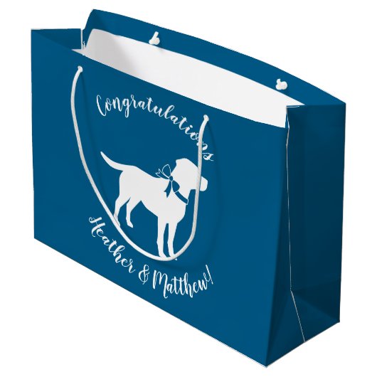 Labrador Dog Baby Shower Blue Boy Labrador Große Geschenktüte (Rückseite Schrägansicht)