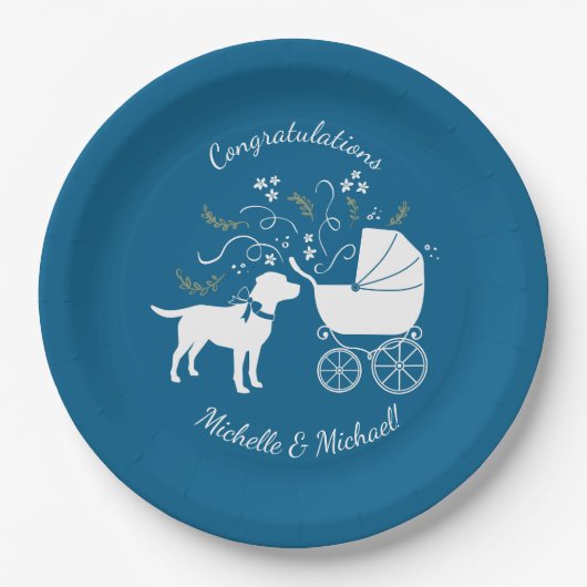 Labrador Dog Baby Shower Blue Boy Labrador Pappteller (Vorderseite)
