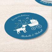 Labrador Dog Baby Shower Blue Boy Labrador Runder Pappuntersetzer (Angewinkelt)