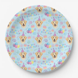 Labrador Dog Birthday Party Paper Plates in Blue Pappteller