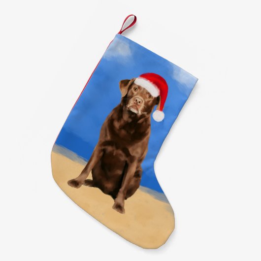 Labrador Dog on Beach Christmas Hat Kleiner Weihnachtsstrumpf (Vorderansicht (hängend))