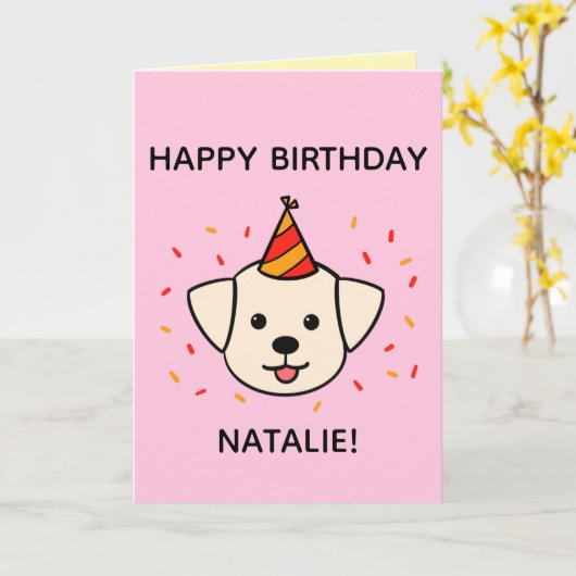 Labrador Dog | Orange & Red Birthday geklappt Karte (Gelbe Blume)