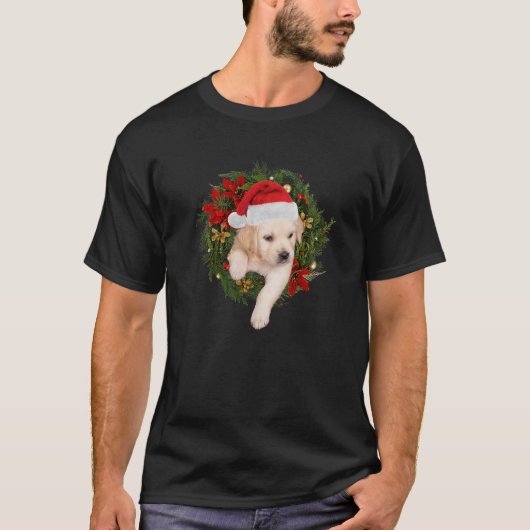 Labrador dog puppy wearing Santa hat in Christmas T-Shirt (Vorderseite)