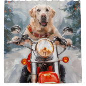 Labrador Dog Riding Motorrad Weihnachten Duschvorhang (Vorderseite)