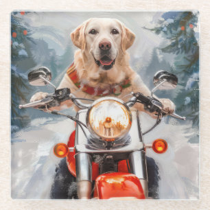 Labrador Dog Riding Motorrad Weihnachten Glasuntersetzer