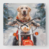 Labrador Dog Riding Motorrad Weihnachten Quadratische Wanduhr (Vorderseite)