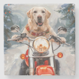 Labrador Dog Riding Motorrad Weihnachten Steinuntersetzer