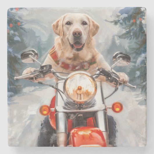Labrador Dog Riding Motorrad Weihnachten Steinuntersetzer (Vorderseite)