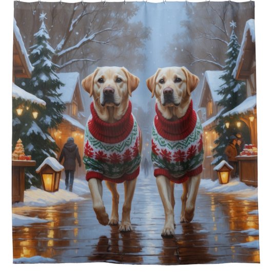Labrador Dogs Christmas Snow Holiday Duschvorhang (Vorderseite)