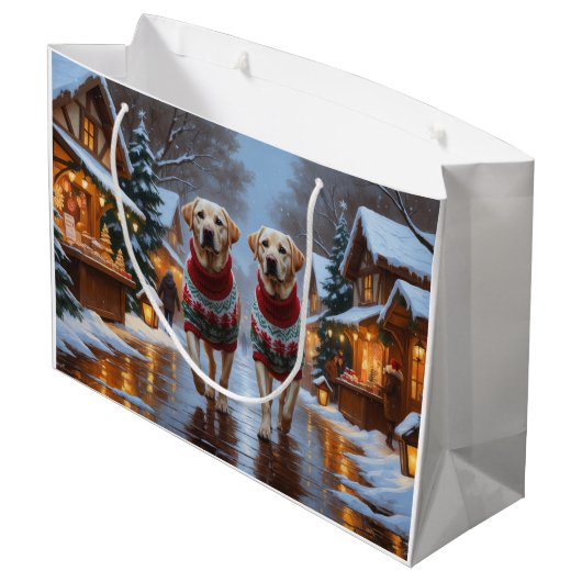 Labrador Dogs Christmas Snow Holiday Große Geschenktüte (Rückseite Schrägansicht)