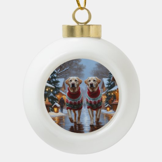 Labrador Dogs Christmas Snow Holiday Keramik Kugel-Ornament (Vorderseite)