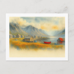 Labrador-Dorf mit rotem Boot,  Postkarte