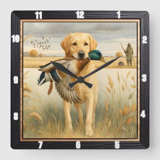 Labrador Duck Hunting Quadratische Wanduhr (Vorderseite)